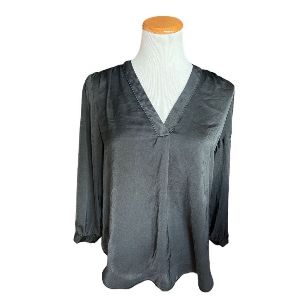 Womens Alex & Lili Black Flowy V Neck 3/4 Sleeve Top - Sz M